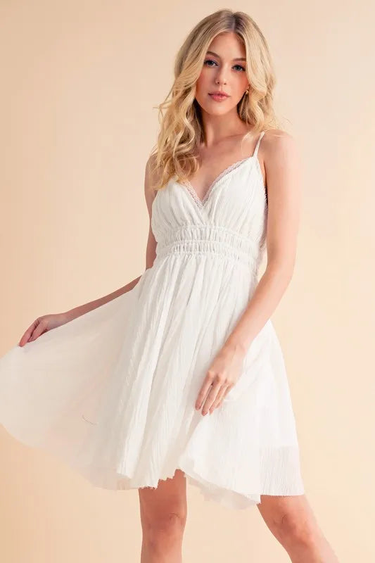 Lace Detail Mini Cami Dress - White - product view 1
