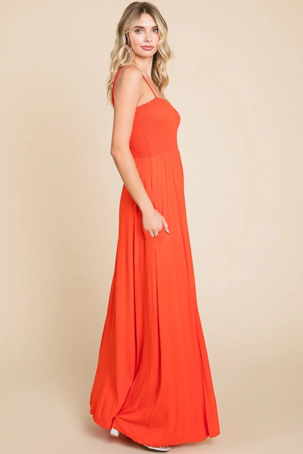 Full Size Smocked Cami Maxi Dress with Pockets - Scarlet - product view 3