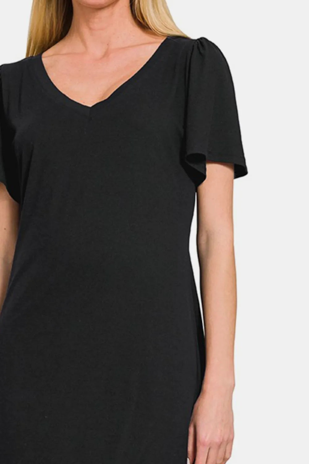 V-Neck Short Sleeve Dress - Black - Zenana - product view 3