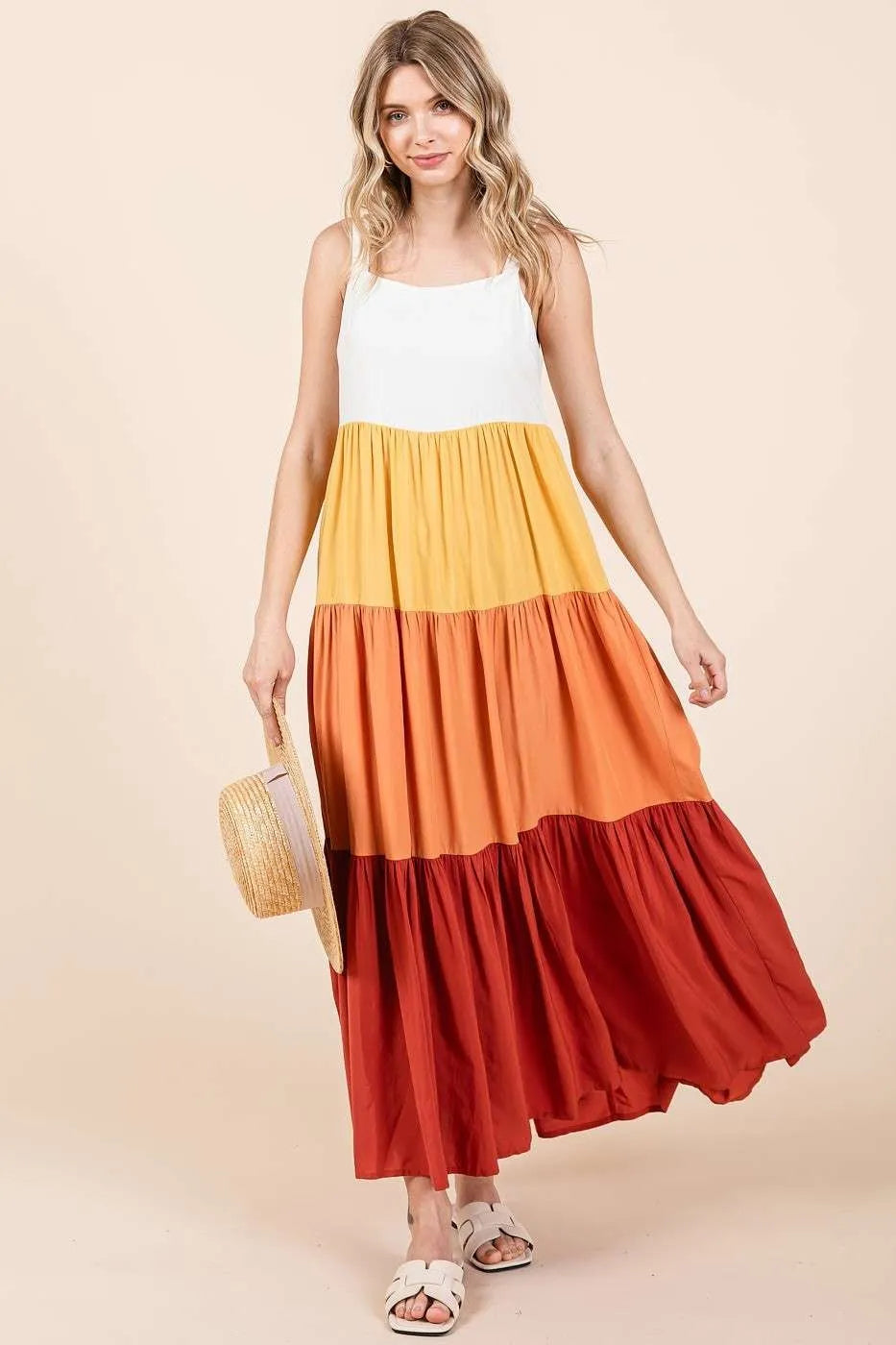 Color Block Tiered Pull-On Maxi Dress - Apricot Multi - product view 4