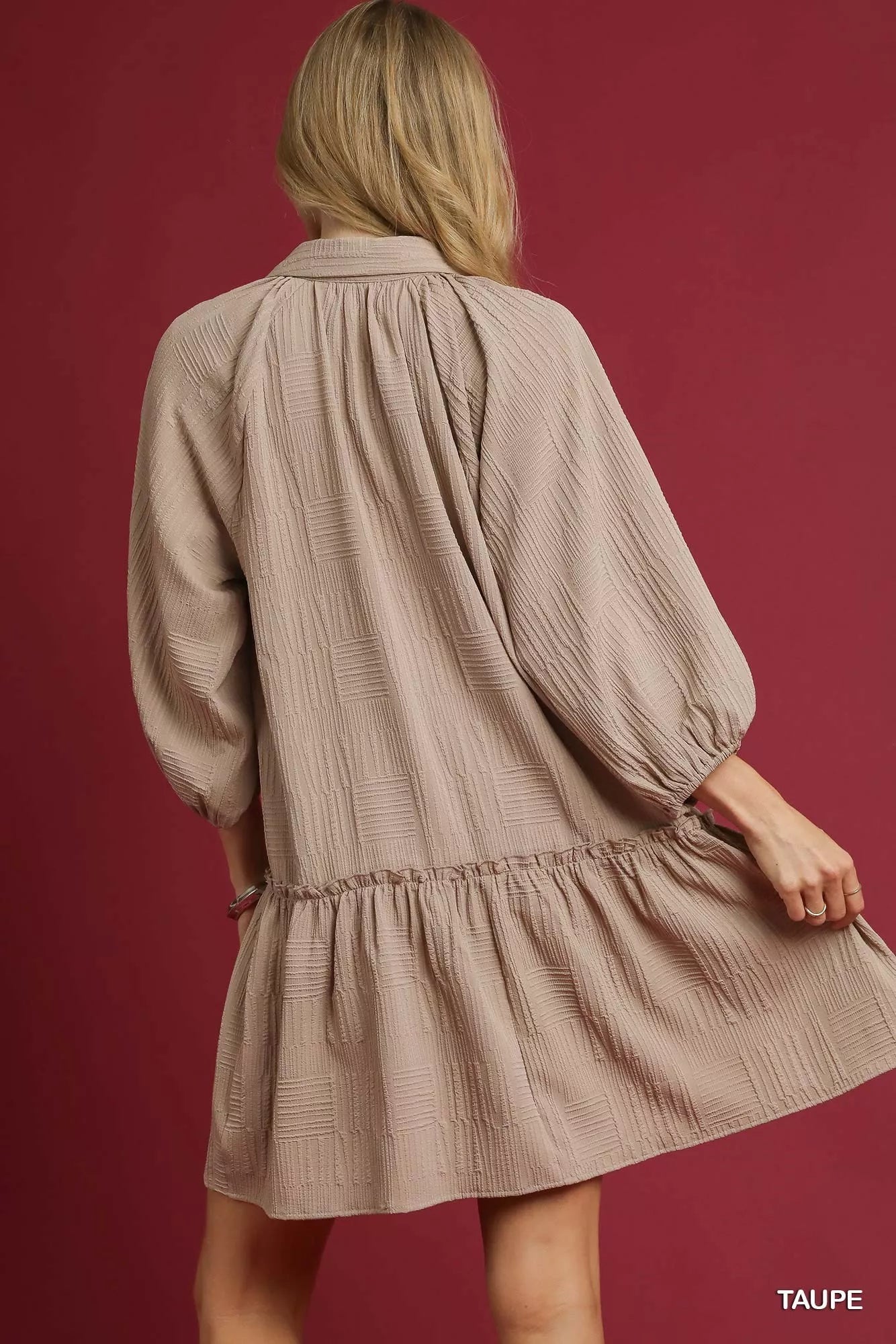 V-Neck Tiered Mini Dress in Taupe - product view 3