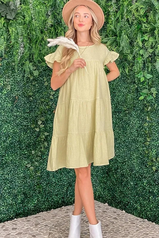 Cotton Gauze Baby Doll Casual Dress in Sage - product view 8