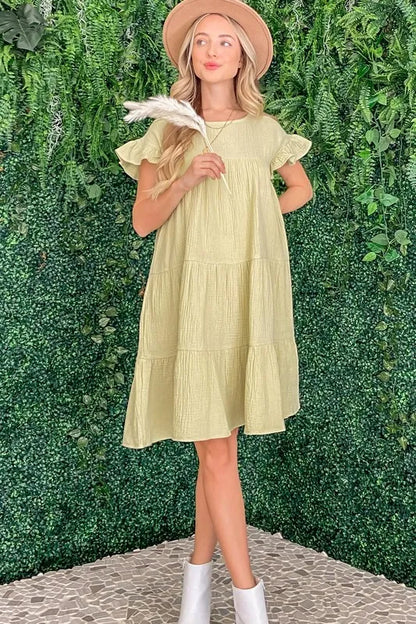 Cotton Gauze Baby Doll Casual Dress in Sage - product view 8