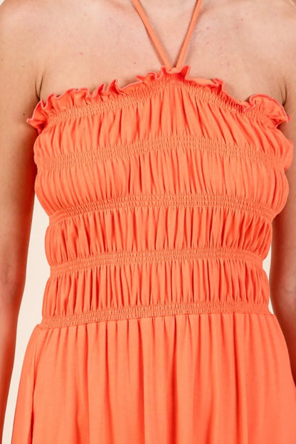 Tie Back Shirring Dress with Pockets - Living Coral - product view 5