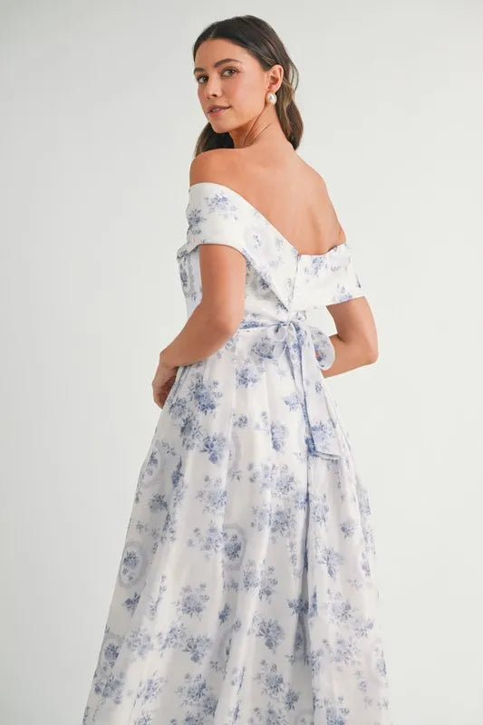 Floral Printed Off Shoulder Maxi Dress in Blue - product view 13