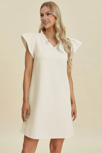 Full Size Ruffled V-Neck Cap Sleeve Dress in Dark Green, Black and more - product view 12