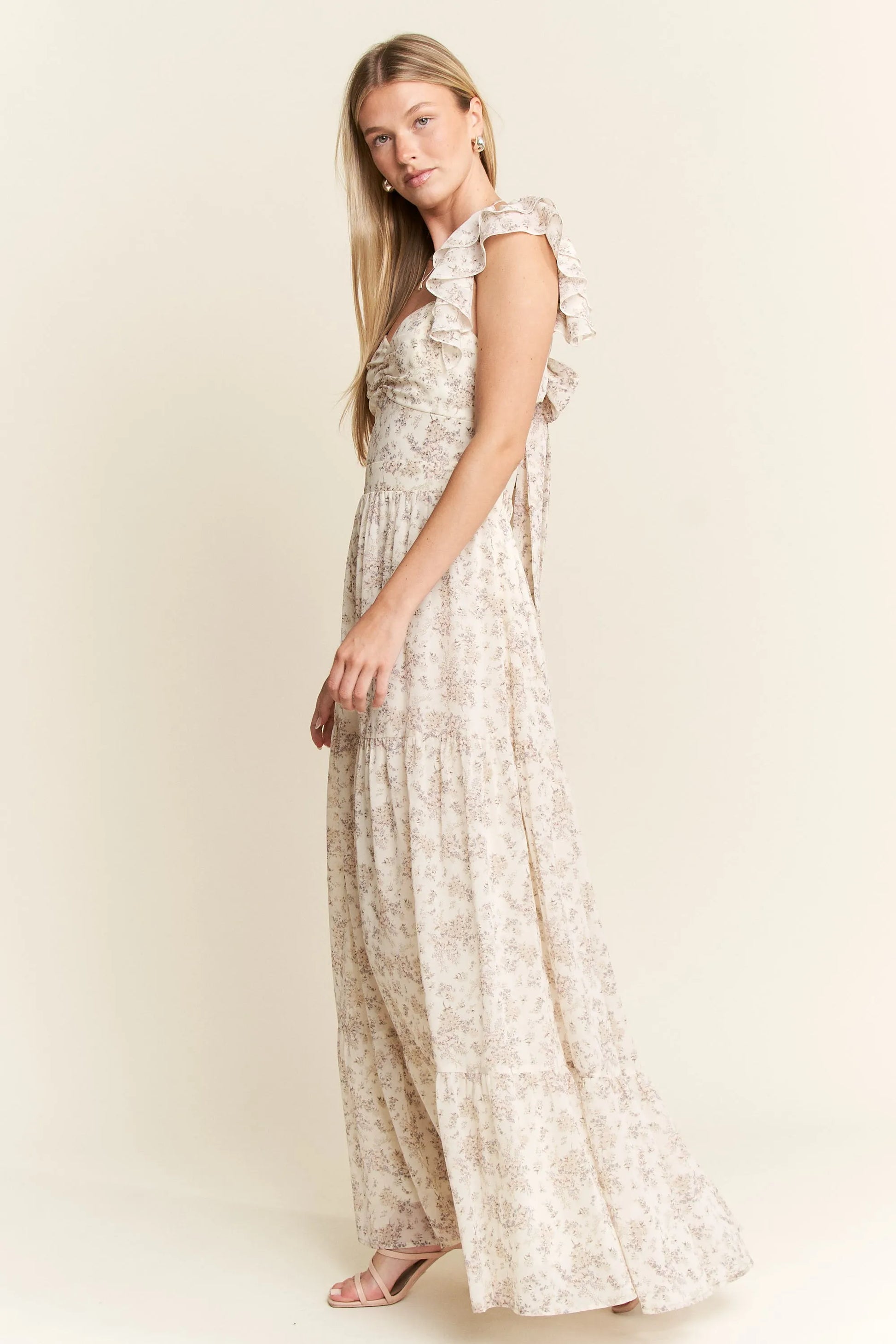 Full Size Ruffle Sleeve Tiered Maxi Dress Plus Size in Ivory - product view 8