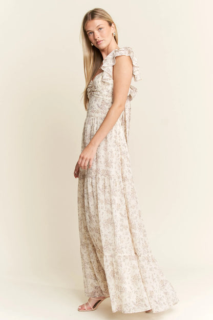 Full Size Ruffle Sleeve Tiered Maxi Dress Plus Size in Ivory - product view 8