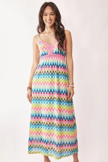 Multi Color Crochet Lace Midi Dress in Pink Blue - product view 6