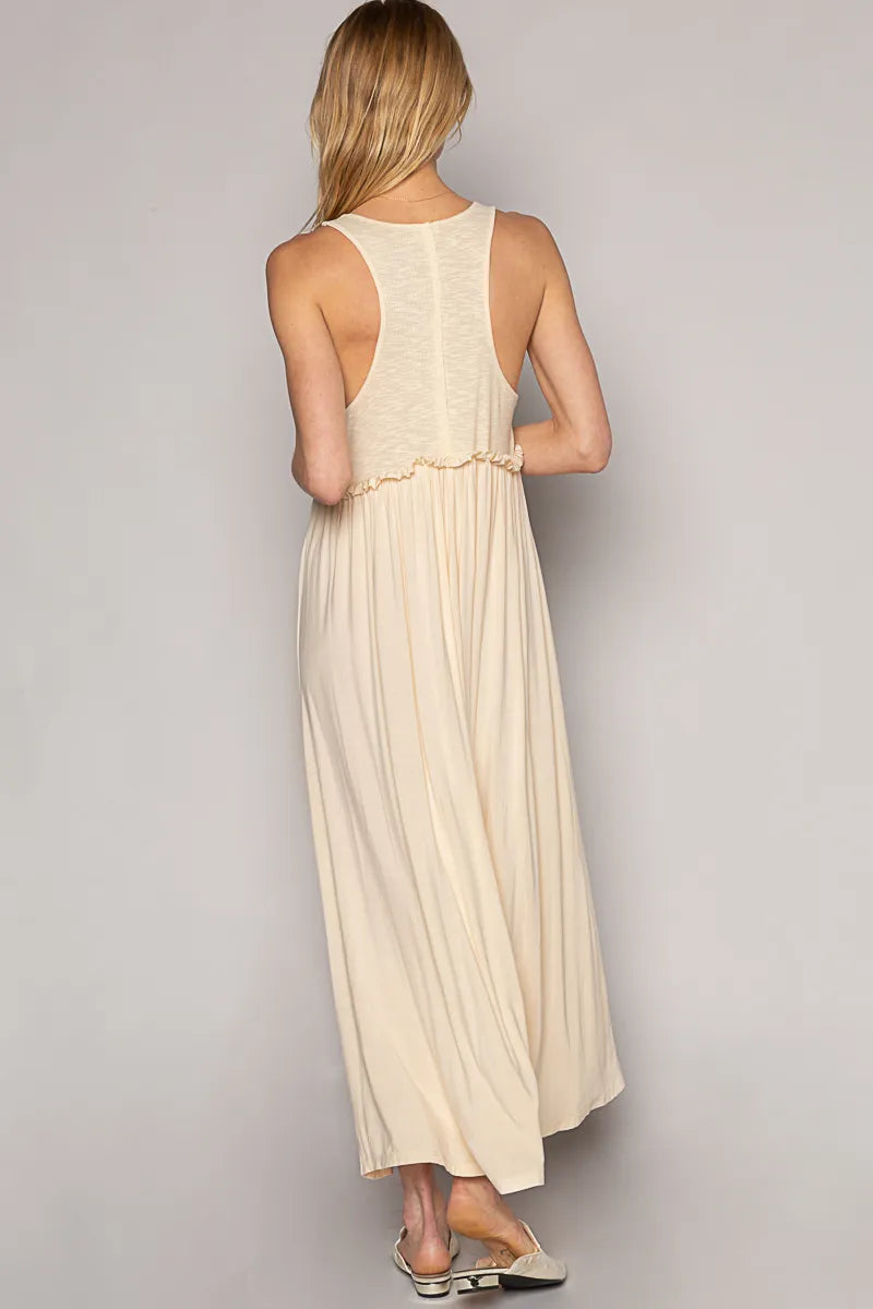 Frill Slit Square Neck Cami Dress in Cream - product view 3