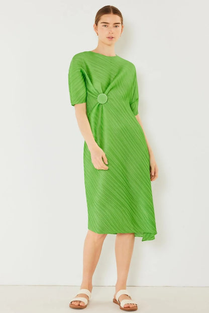 Pleated Dolman Sleeve Dress in Brown Khaki, Deep Orange and more - product view 12