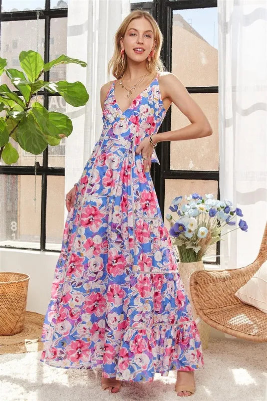 Bow Back Floral Cami Dress - Pink/Blue - product view 2