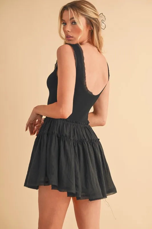 Frill Sleeveless Drop Waist Mini Dress - Black - product view 9