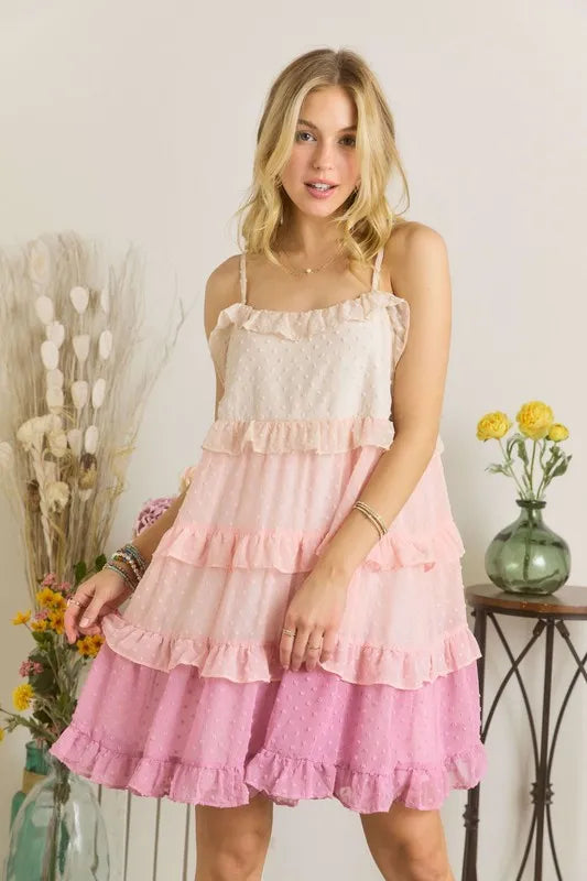 Swiss Dot Ruffled Tiered Mini Dress - Mauve Multicolor - product view 2