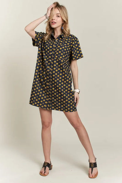 Floral Button-Up Mini Denim Dress in Dark - product view 7