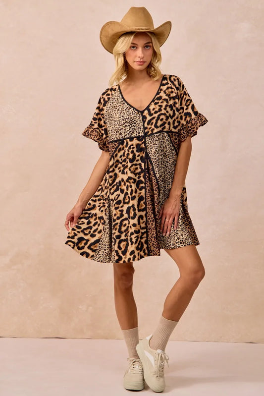 Leopard Prints Mix and Match Short Sleeves Dress in Leopard Mix - product view 1
