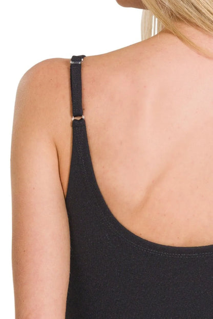 Ponte Spaghetti Strap Bodycon Mini Dress in Black - product view 6