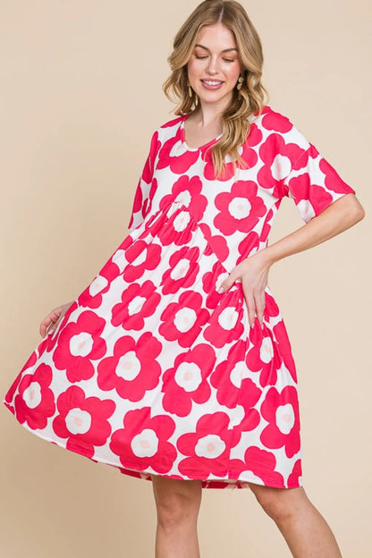 Flower Print Ruched Dress in Fuchsia - product view 3
