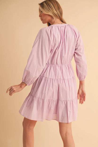 Notched Balloon Sleeve Tiered Mini Dress - Lilac - product view 2