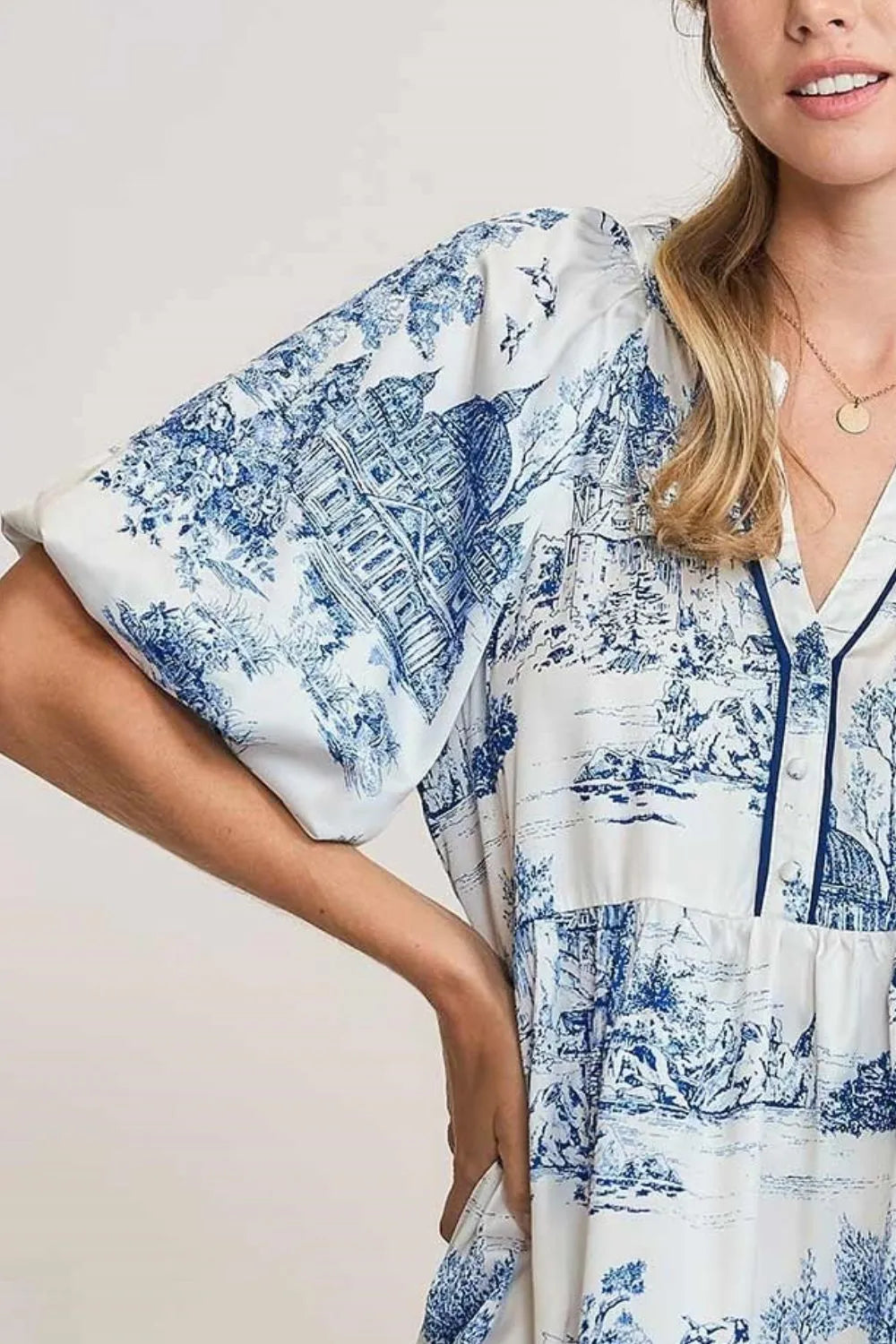 Full Size Two Tone Landscape Print Dress Plus Size - Blue - product view 3