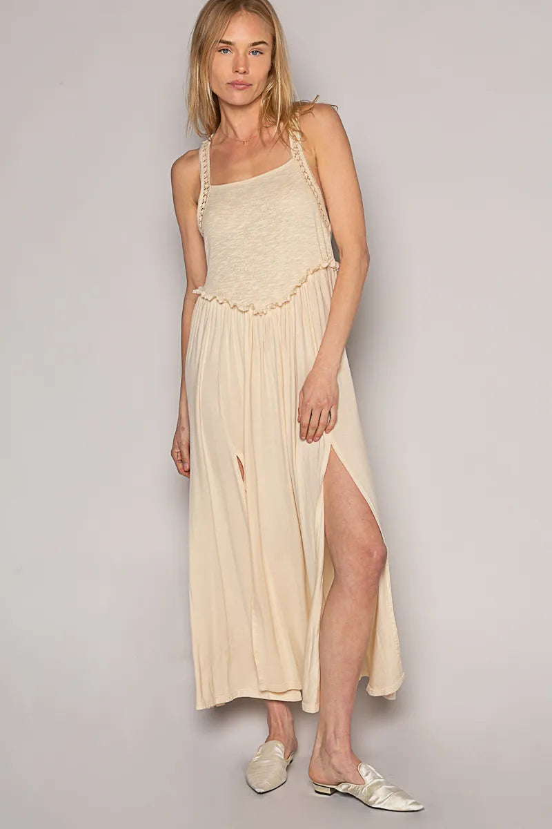 Frill Slit Square Neck Cami Dress in Cream - product view 1