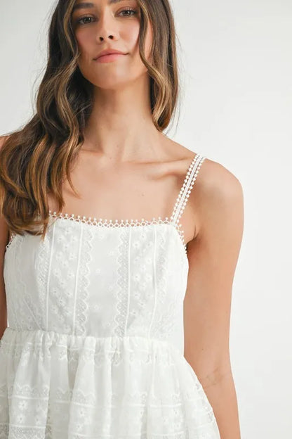Eyelet Lace Babydoll Mini Cami Dress in Off White - product view 7