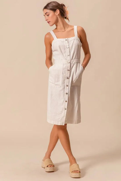 Button Down Pocket Front Pinafore Dress - Off White - product view 2