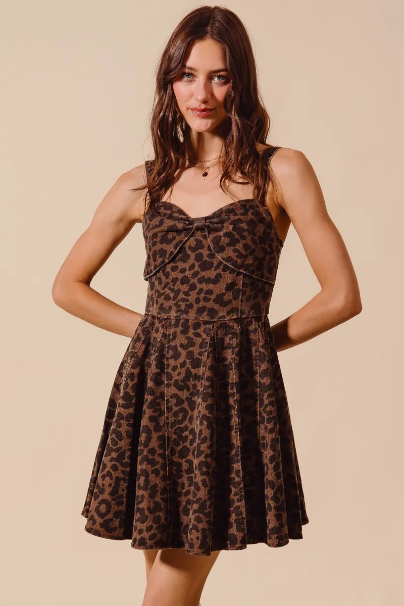 Mineral Washed Leopard Flare Cami Dress in Mocha Leopard - product view 4