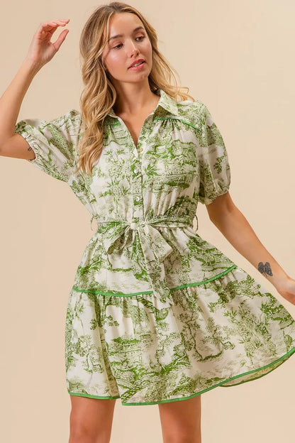 Woven Printed Tiered Dress in Avocado - product view 13