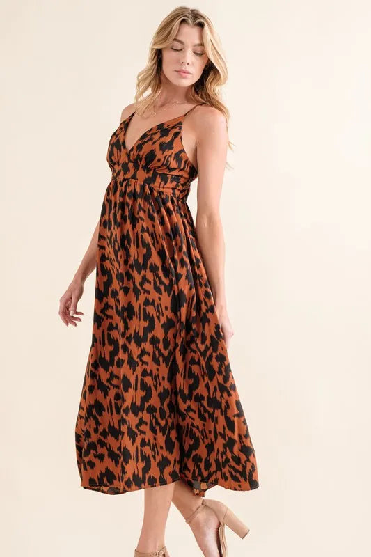 Leopard Print Plunge Maxi Dress in Brown - product view 2