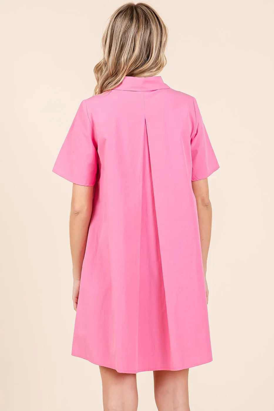 Poplin Collar Pleated Back Mini Dress in Pink - product view 5