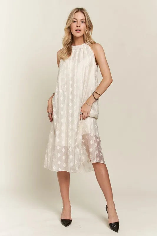Applique Pearl Detail Grecian Neck Midi Dress in Beige - product view 8