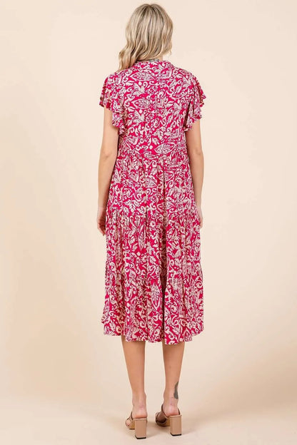 Abstract Print Ruffle Tier Midi Dress - Fuchsia - product view 3