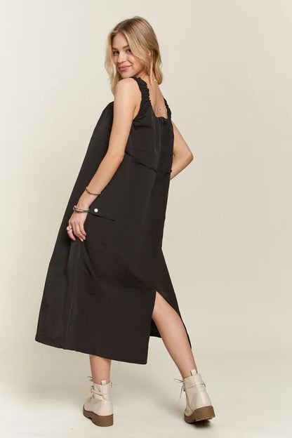 Drawstring Slit Back Cargo Dress - Black - product view 6
