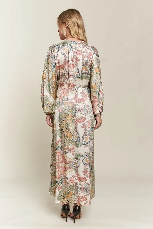 Printed V-Neck Batwing Sleeve Dress - Light Green - product view 4