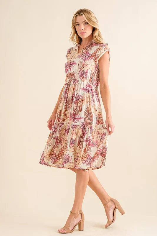 Boho Printed Tiered Dress in Cream - product view 4
