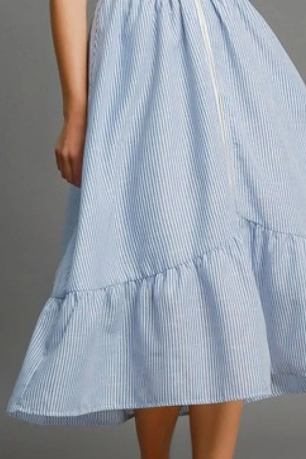 Full Size Striped Midi Dress with Smocked Waist Plus Size in Light Blue - product view 3