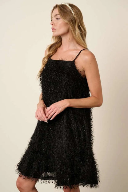 Feather Ruffle Hem Mini Cami Dress - Black - product view 3