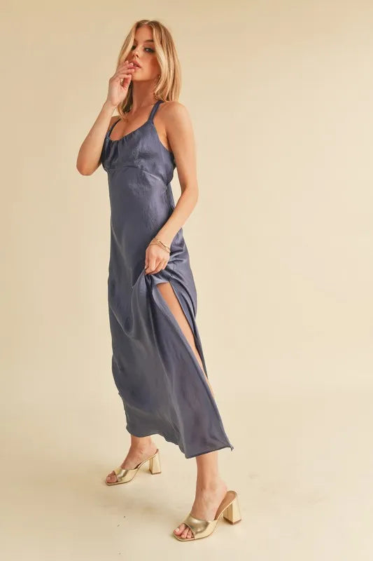 Ruched Side Slit Cutout Back Maxi Cami Dress - Hazy Lilac - product view 5