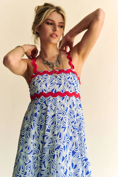 Geo 2 Tone Printed Wavi Trim Tiered Maxi Dress - Cobalt - product view 6