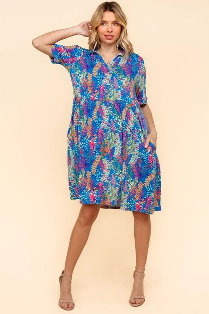 Johnny Collar Babydoll Dress with Side Pockets - Blue - product view 3