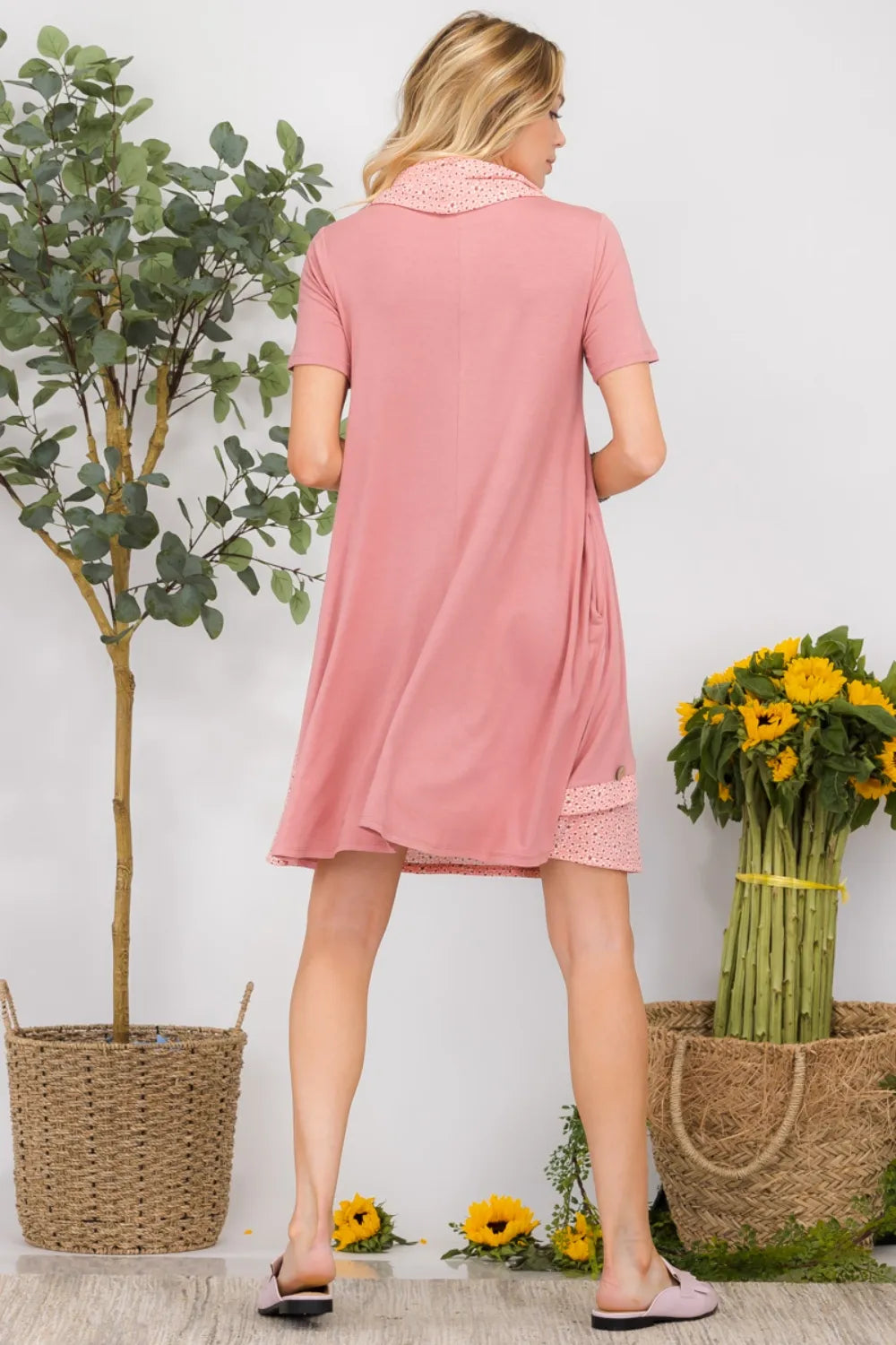 Full Size Decor Button Short Sleeve Dress with Pockets Plus Size in Black, Cinnamon and Sage - product view 8