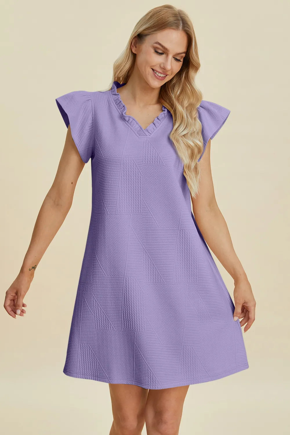 Full Size Ruffled V-Neck Cap Sleeve Dress in Dark Green, Black and more - product view 17
