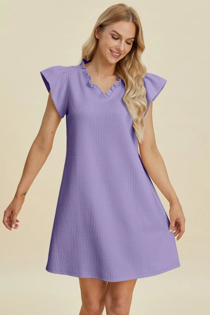 Full Size Ruffled V-Neck Cap Sleeve Dress in Dark Green, Black and more - product view 17