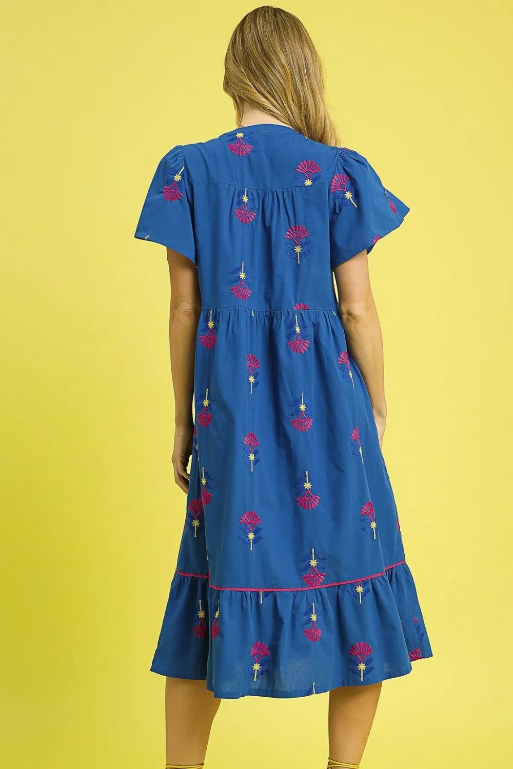 Embroidered Tiered Midi Dress in Dark Blue - product view 4
