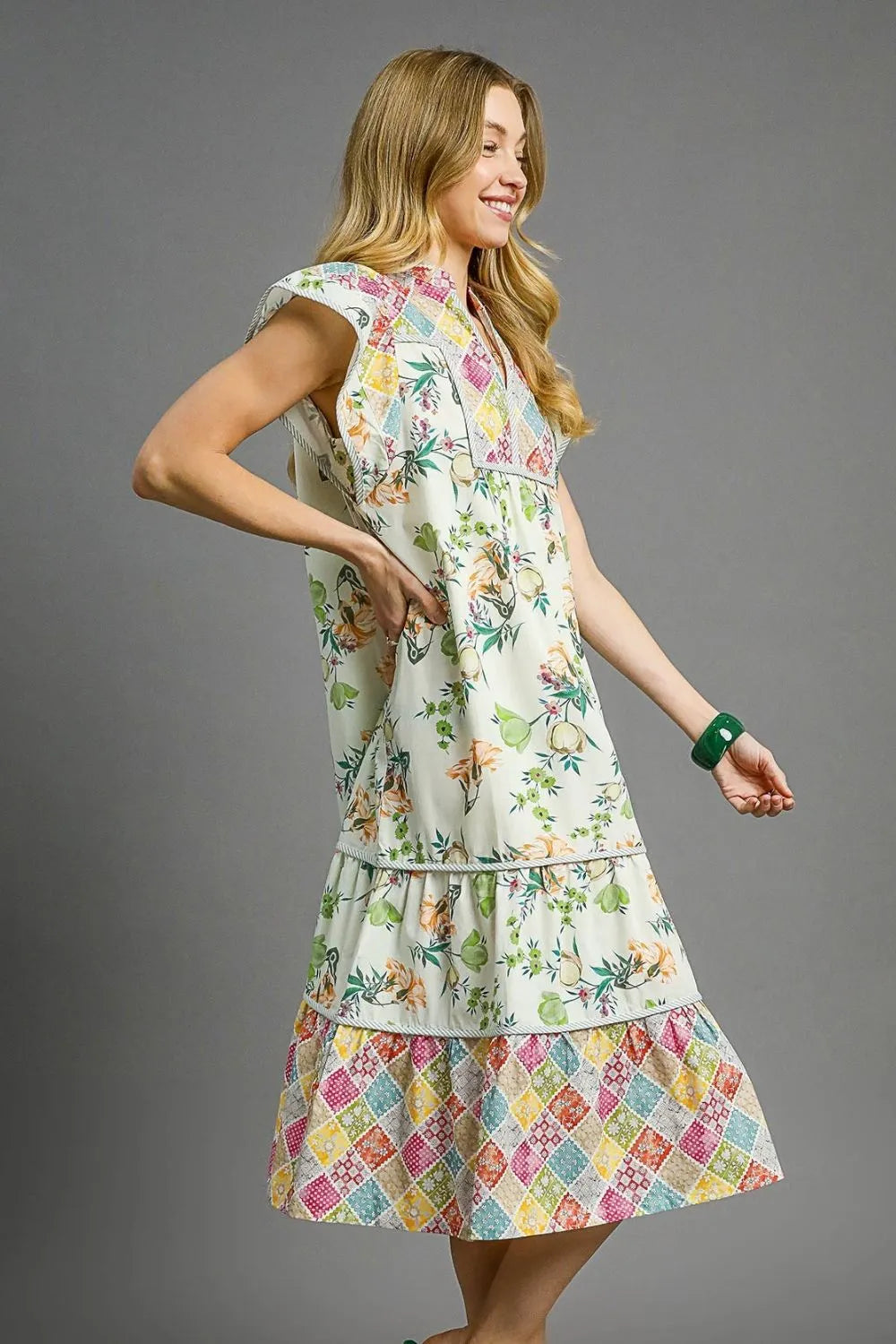 Patchwork Garden Midi Dress in Gum Leaf - product view 3