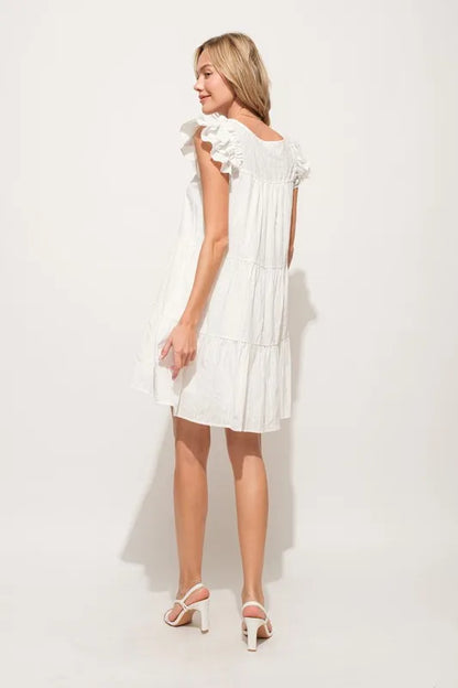 Origami Pleating Ruffled Sleeve Tiered Dress in Off White - product view 9