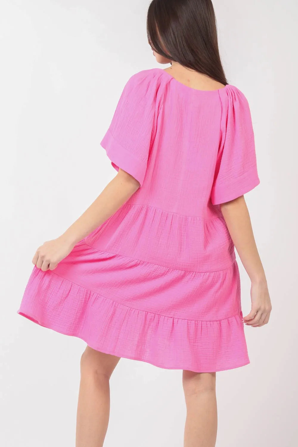 Texture V-Neck Ruffled Tiered Dress - Pink - product view 2