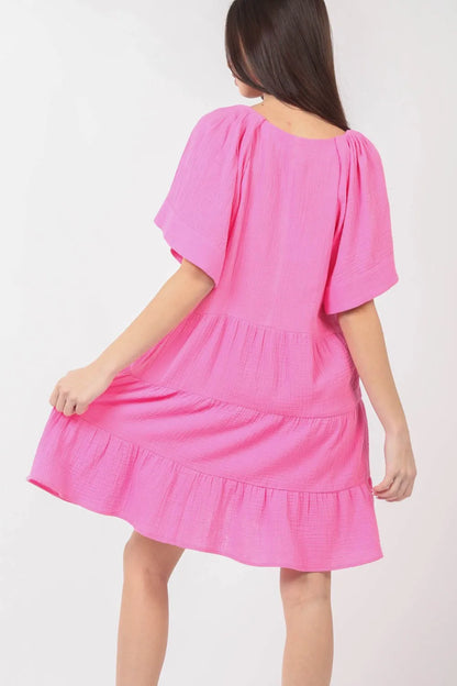 Texture V-Neck Ruffled Tiered Dress - Pink - product view 2