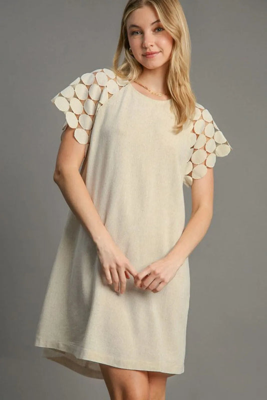 Full Size Round Neck Mini Dress Plus Size in Oatmeal - product view 1